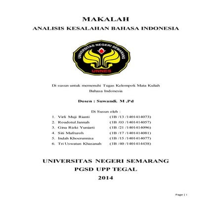 Makalah Analisis Kesalahan Berbahasa Indonesia