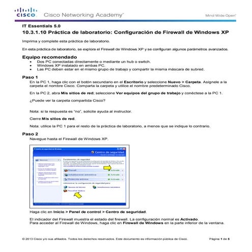 10.3.1.10 lab   configure a windows xp firewall