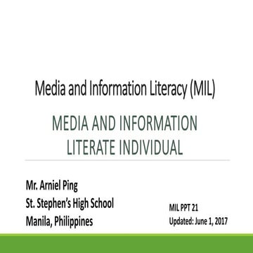 Media and Information Literacy (MIL) - 10. Media and Information Literate Ind...