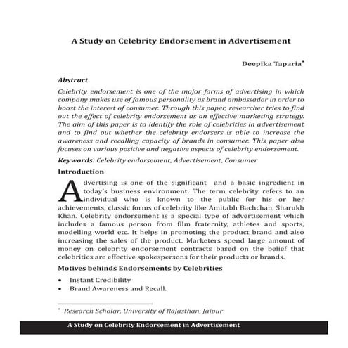 A Study on Celebrity Endoresements in Advertisements