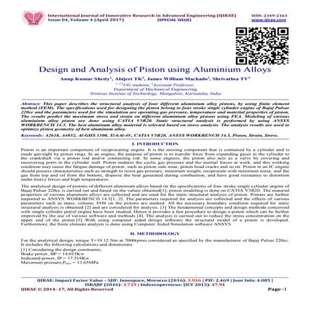 DESIGN AND ANALYSIS OF PISTON USING VARIOUS MATERIALS | PDF