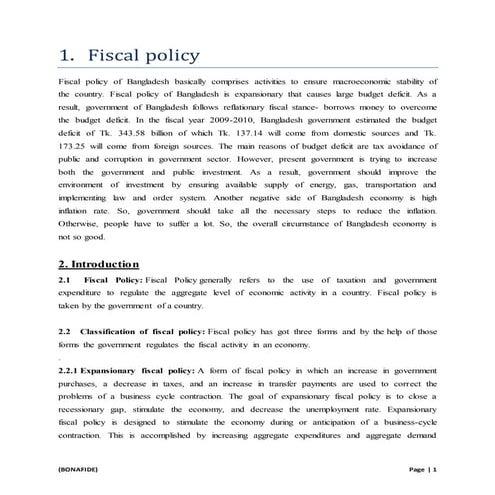 fiscal policy in Bangladesh