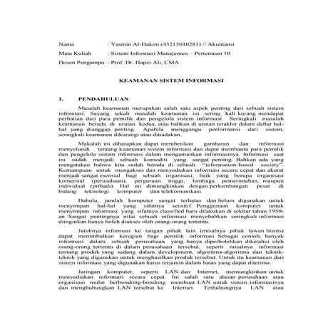 10. SIM, Yasmin Al-Hakim, Hapzi Ali, Keamanan Sistem Informasi, Universitas M...