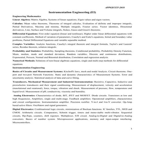 AP PGECET Instrumentation Engineering 2018 Syllabus