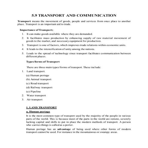 TRANSPORT AND COMMUNICATION