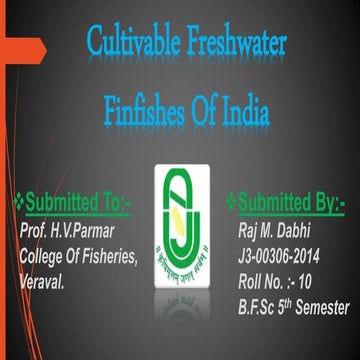 Cultivable Freshwater Finfishes Of India