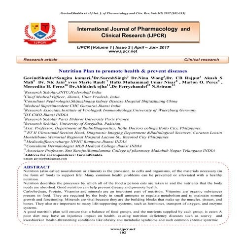 Nutrition Plan to promote health & prevent diseases