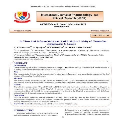 In Vitro Anti Inflammatory and Anti Arthritic Activity of Commelina ...