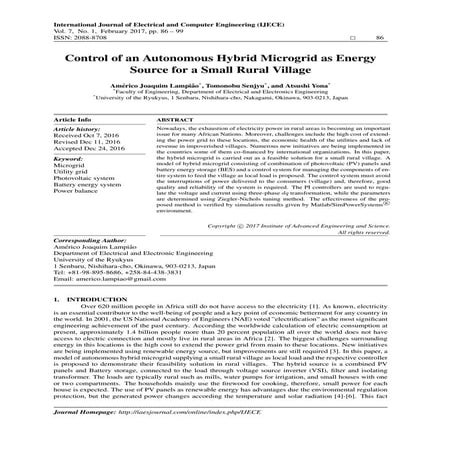 Control of an Autonomous Hybrid Microgrid as Energy Source for a Small Rural ...