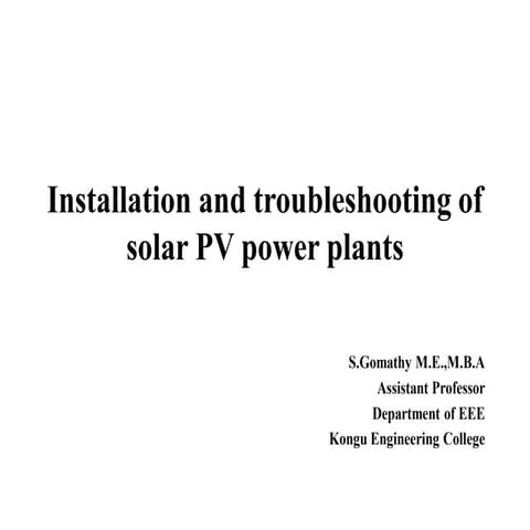 Installation and troubleshooting of solar pv power plants | PDF