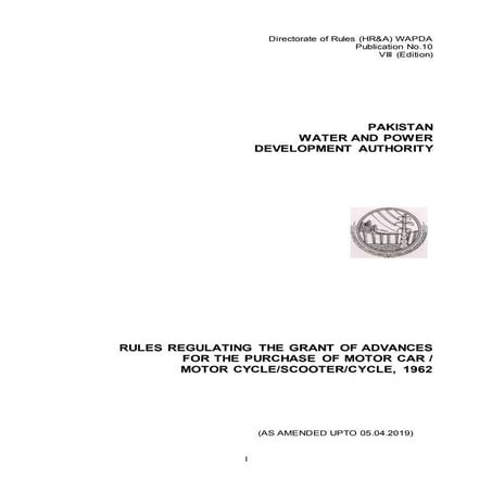 10. WAPDA Rules Advances of M Car, Cycles , Scotr, Cycles 1962.DOC