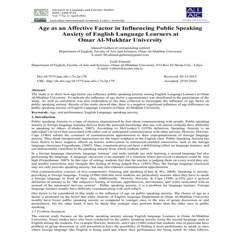 English speaking anxiety among English-major tertiary students in Ghana ...