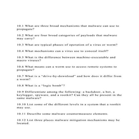 10.1 What are three broad mechanisms that malware can use to p.docx