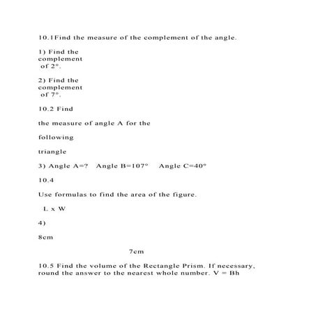 10.1Find the measure of the complement of the angle.1) Find the .docx