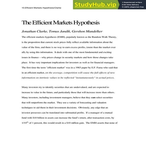 10.Efficient Markets Hypothesis Clarke The Efficient Markets Hypothesis