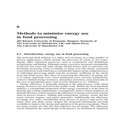 Methods to minimise energy use in food processing | PDF