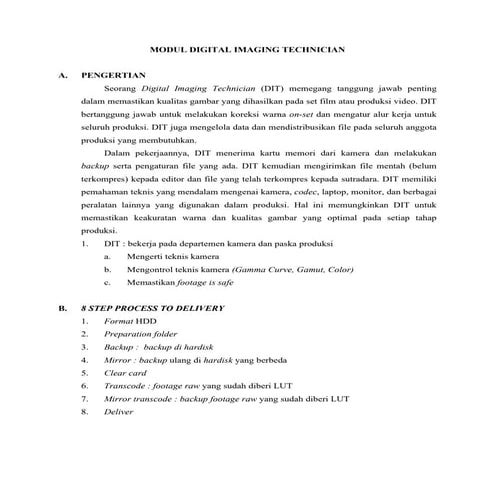 Bahan Ajar Modul DIT pada Kelas Sinematografi