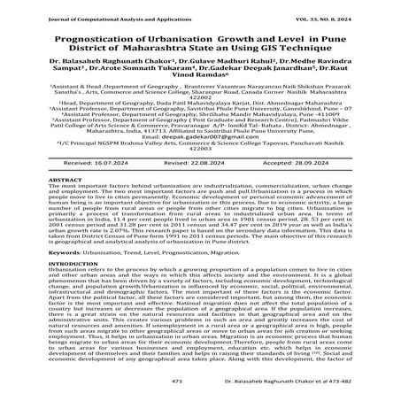 10. Prognostication of Urbanisation Growth and Level in Pune District of Maha...