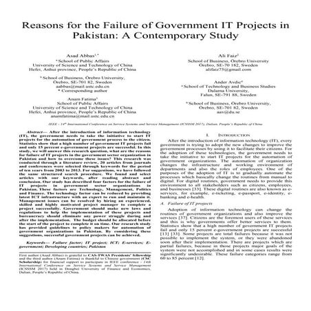 Reasons for the Failure of Government IT Projects in Pakistan: A Contemporary...