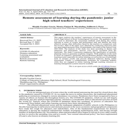 Remote assessment of learning during the pandemic: junior high school teacher...