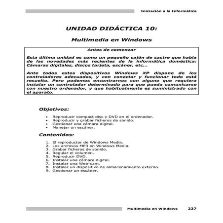 10. Iniciacion A La Informatica. Multimedia En Windows