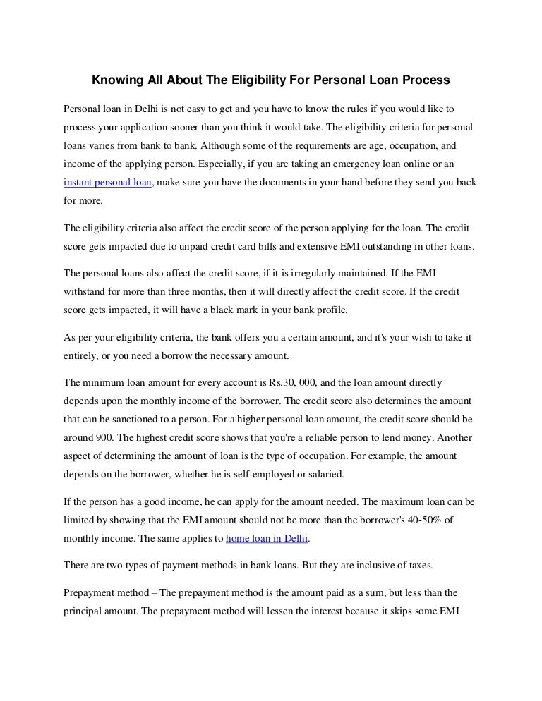 Knowing All About The Eligibility For Personal Loan Process