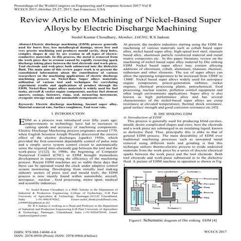 Review Article on Machining of Nickel-Based Super Alloys by Electric Discharg...