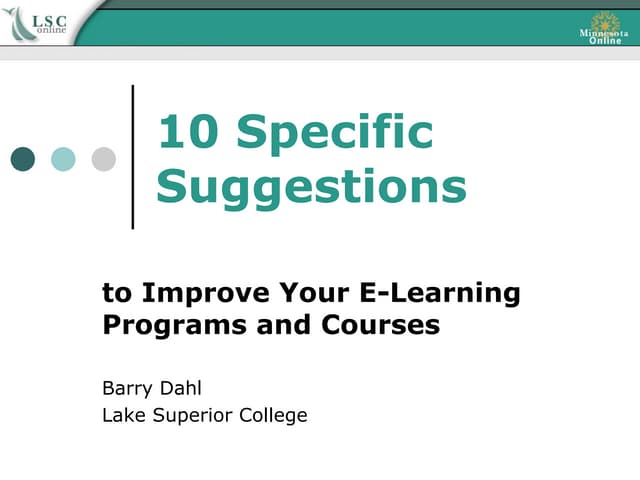 10 Specific Suggestions 2007