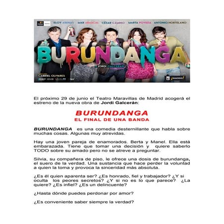 Teatro Zorrilla Burundanga el final de una banda Jordi Galceran Ocio y