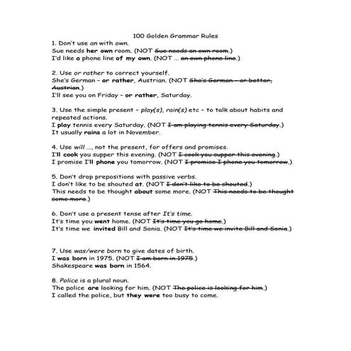 100 golden grammar rules