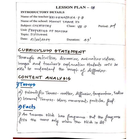 Lesson plans for the BEd project 