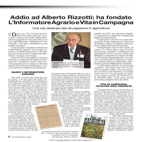 Addio ad Alberto Rizzotti: ha fondato L’Informatore Agrario e Vita in ...