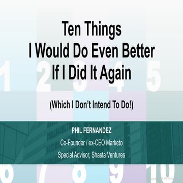 Jumpstart: 10 Things I'd Do Even Better: More Lessons Learned with Shasta Ven...