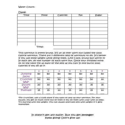 1000 Calorie Workout Docx