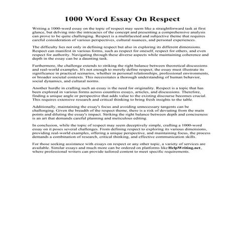 1000 Word Essay On Respect. 10 000 word essay on respect