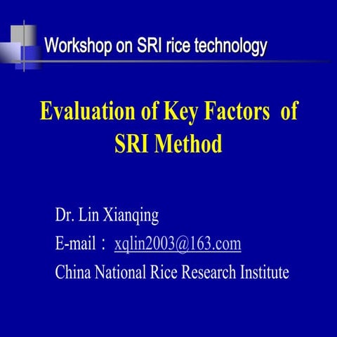 1001 Evaluation of Key Factors  of SRI Method