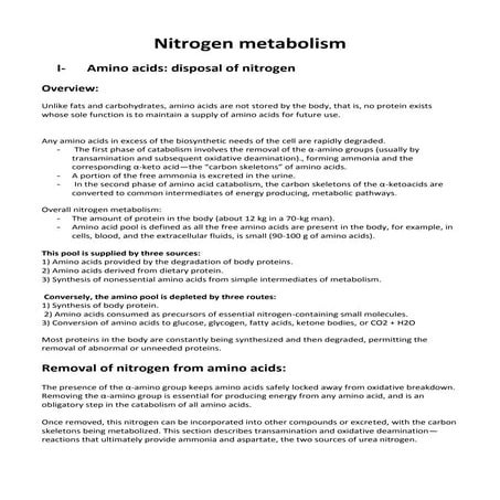 Comprehensive Overview of Nitrogen Metabolism and Urea Cycle in Human ...