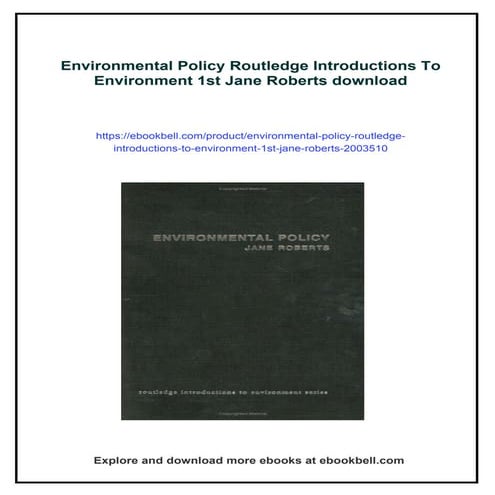 Environmental Policy Routledge Introductions To Environment 1st Jane Roberts