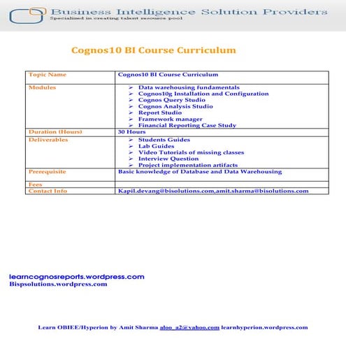 Cognos 10 Course contents (1)