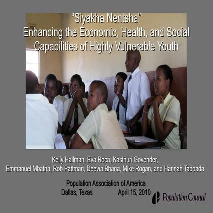 “Siyakha Nentsha”Enhancing the Economic, Health, and Social Capabilities of ...