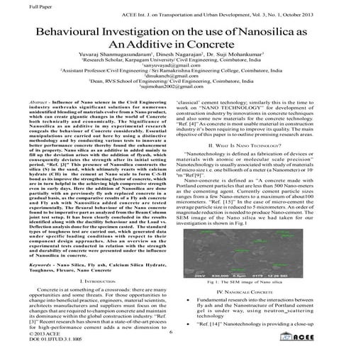 Behavioural Investigation on the use of Nanosilica as An Additive in Concrete