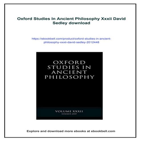 Oxford Studies In Ancient Philosophy Xxxii David Sedley | PDF