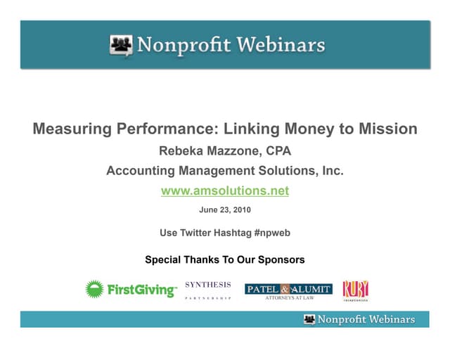 Measuring Performance: Linking Money To Mission