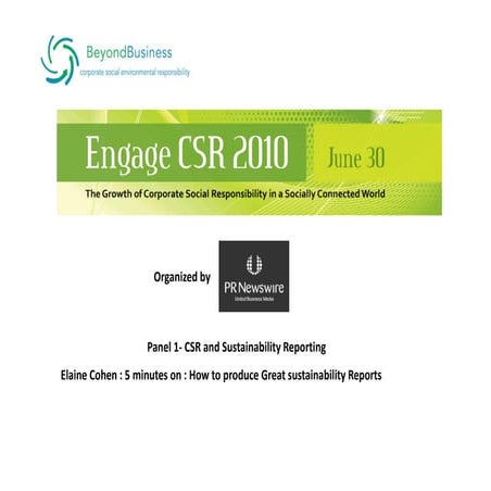 Engage CSR june 30 2010 Elaine Cohen on Sustainability Reporting