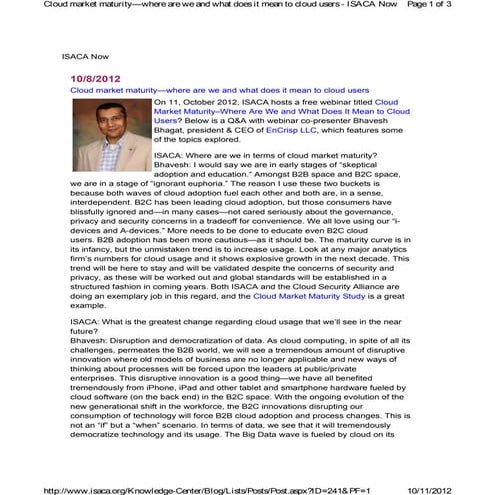 Bhavesh Bhagat Interview on Cloud Market Maturity ISACA