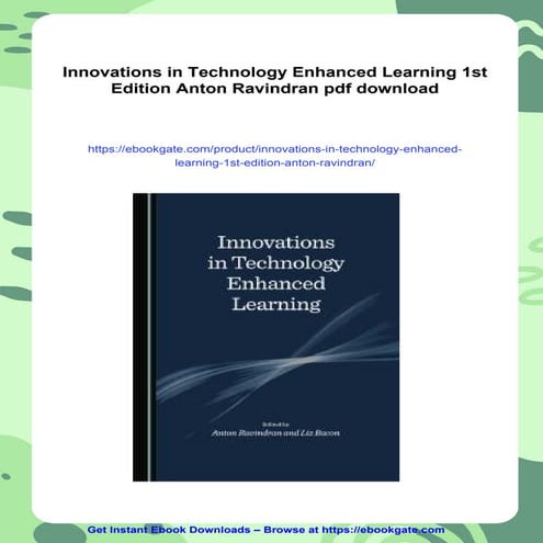 Innovations in Technology Enhanced Learning 1st Edition Anton Ravindran