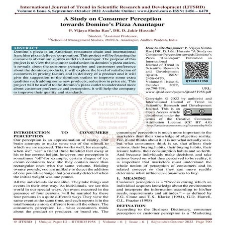 A Study on Consumer Perception towards Domino’s Pizza Anantapur