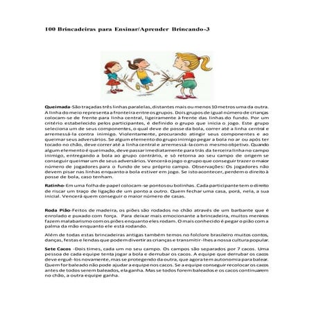 100 brincadeiras para ensinar | DOCX