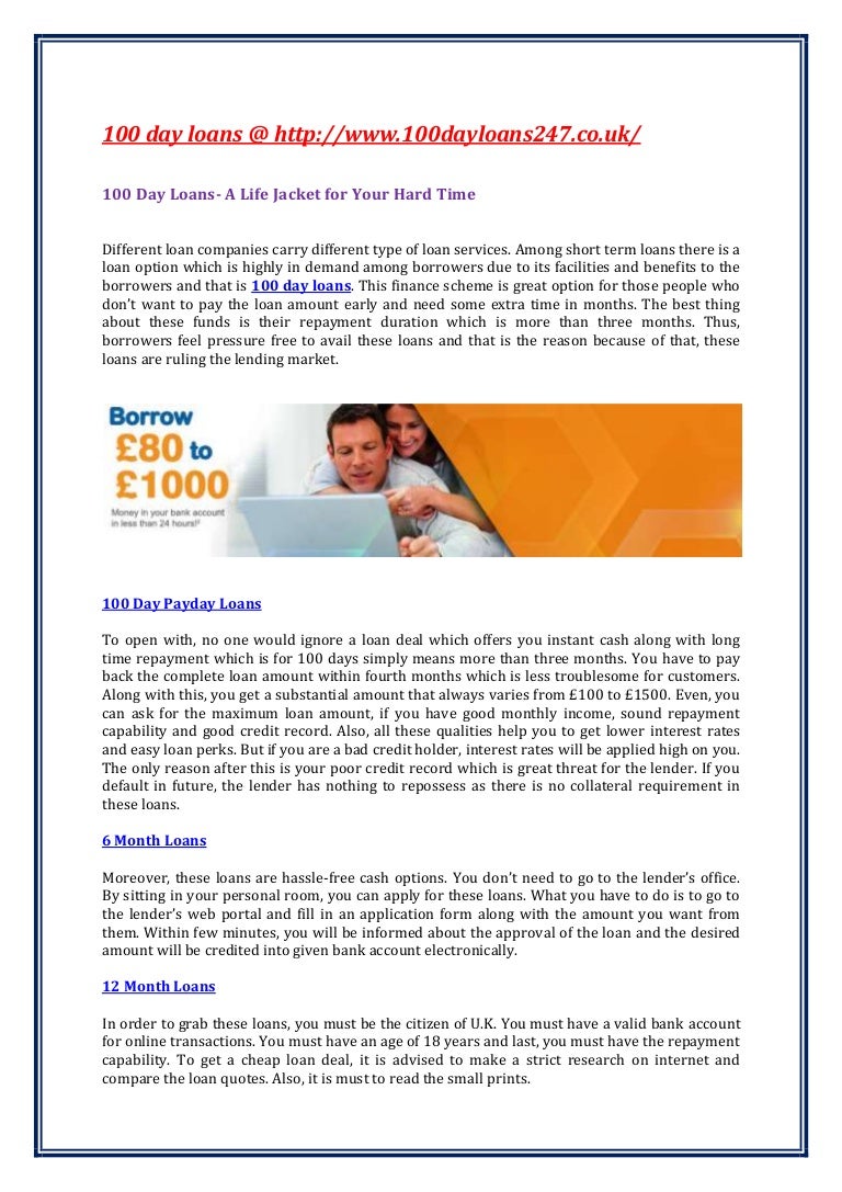 100 day loans http//www.100dayloans247.co.uk/