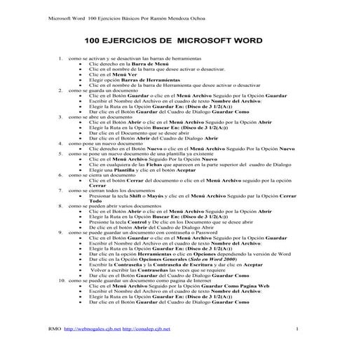 100 ejercicios de  microsoft word